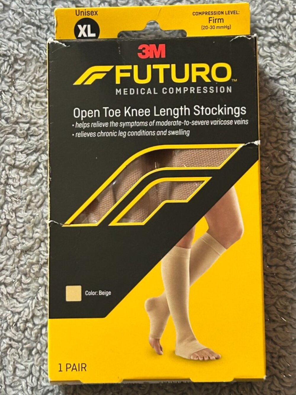 3M Futuro Open Toe Knee Compression Stockings Beige XL 20-30 mmHg NIB